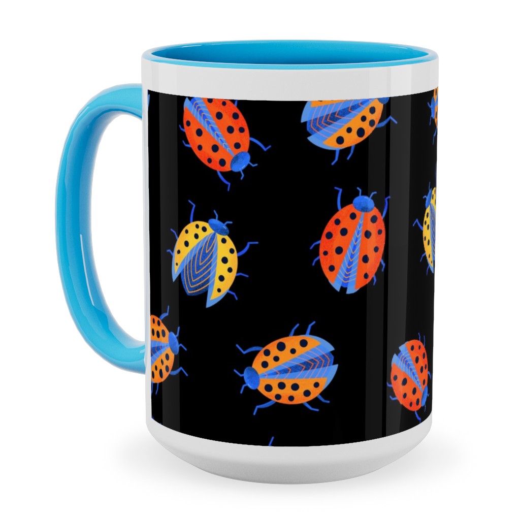 Classic Ladybugs Ceramic Mug, Light Blue, , 15oz, Multicolor, Black