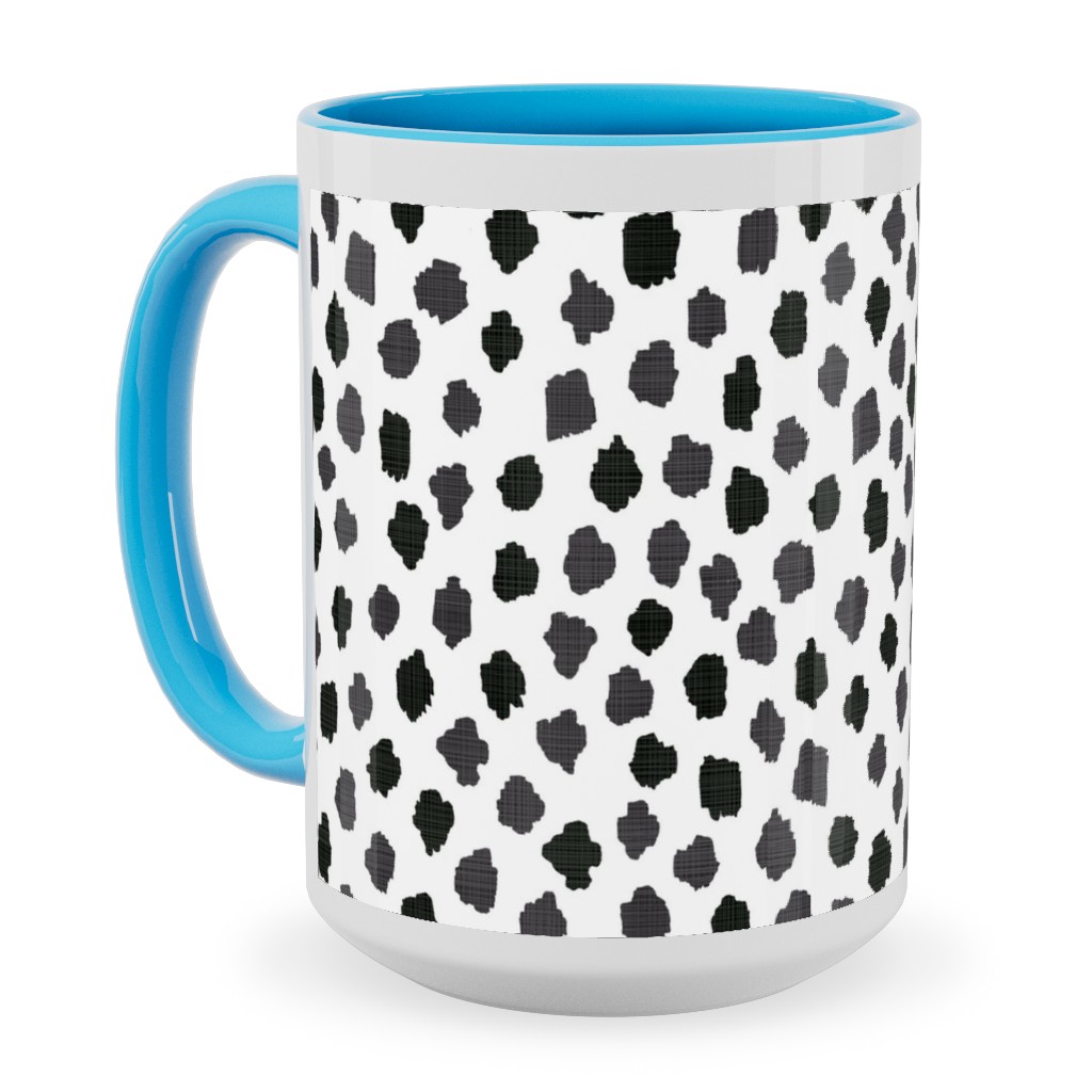 Inky Spots - Black and White Ceramic Mug, Light Blue, , 15oz, White, White
