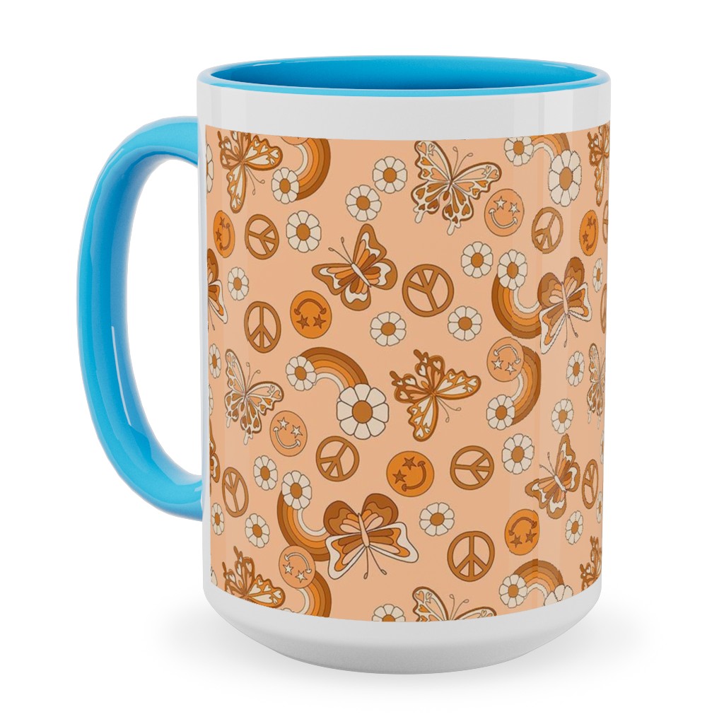 Peace Butterfly Boho - Orange Ceramic Mug, Light Blue, , 15oz, Orange, Orange