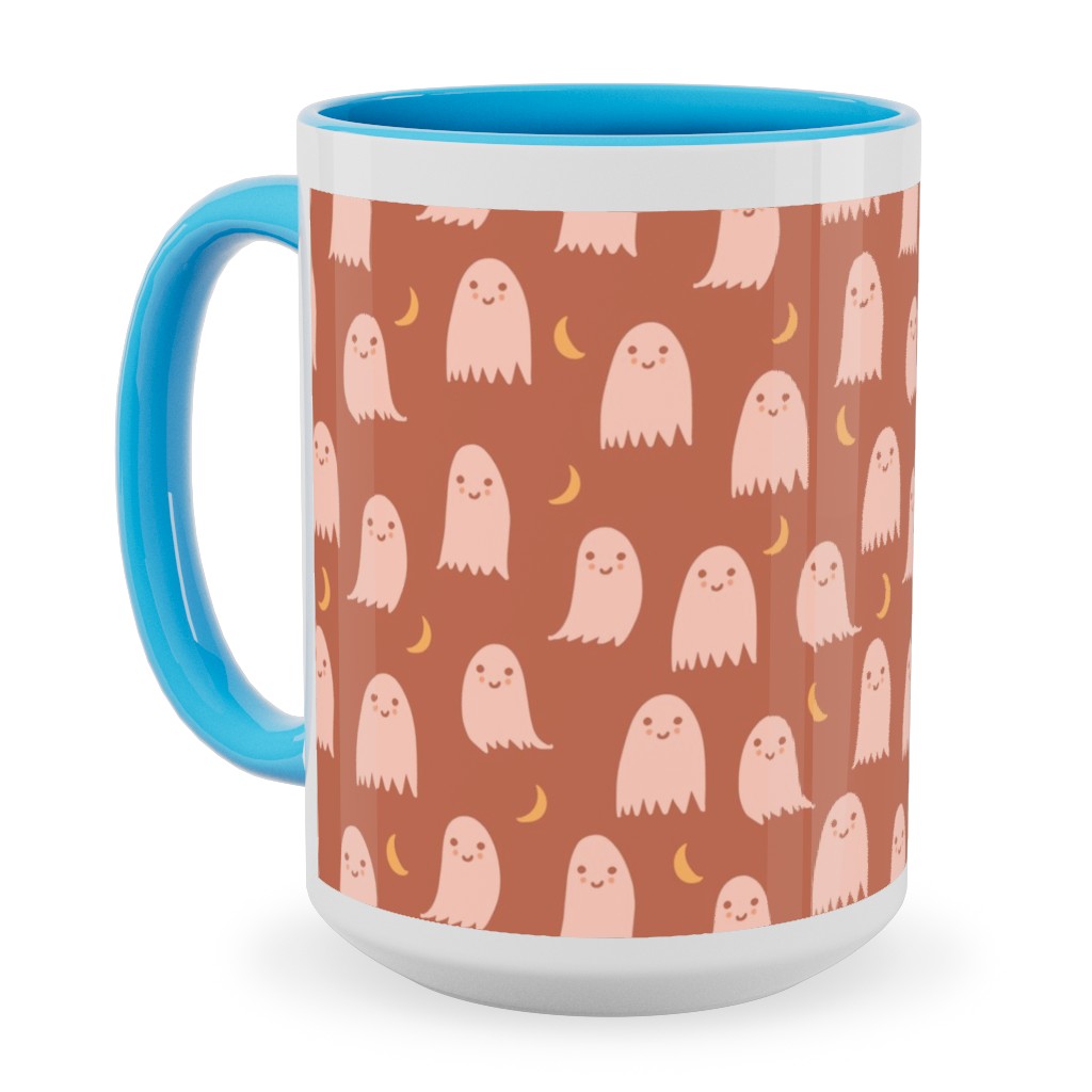 Cute Halloween Ghosts Ceramic Mug, Light Blue,  , 15oz, Pink