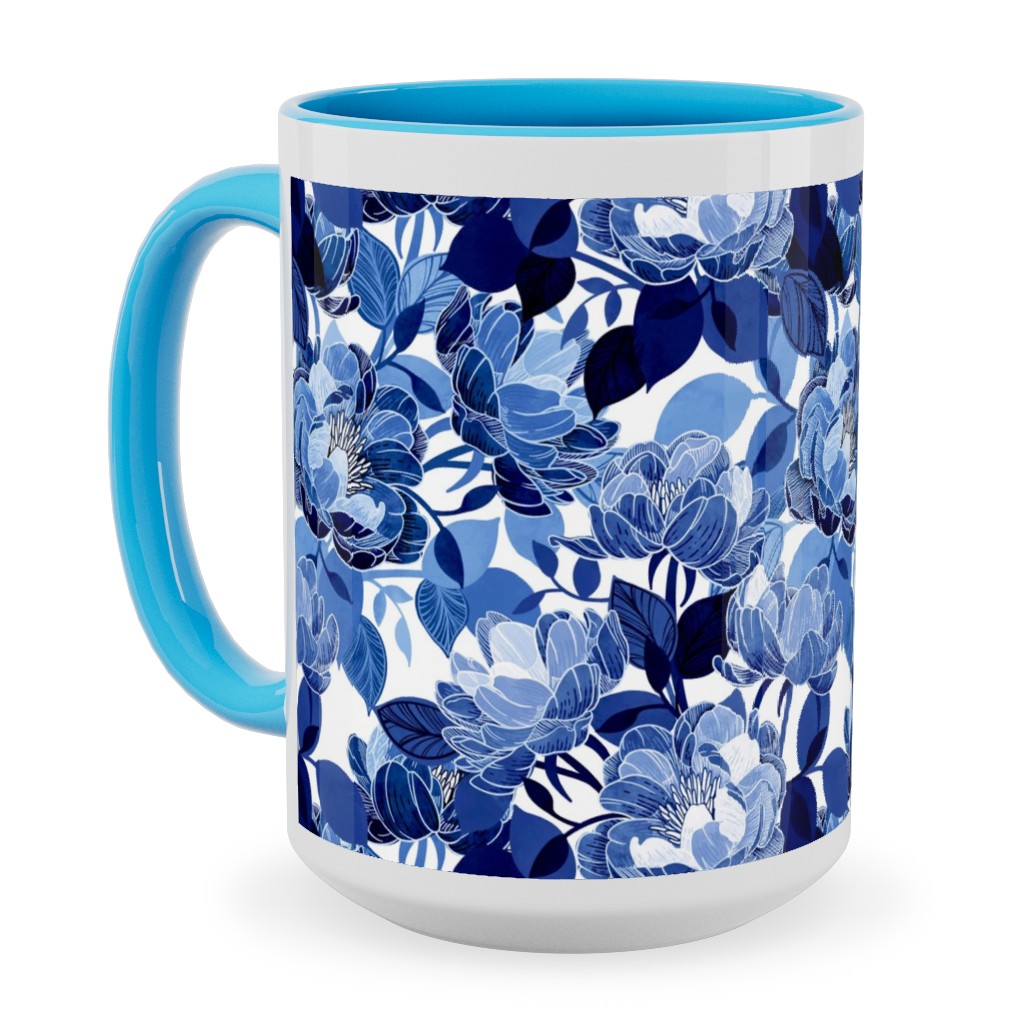 Chintz Peonies - Blue Ceramic Mug, Light Blue,  , 15oz, Blue