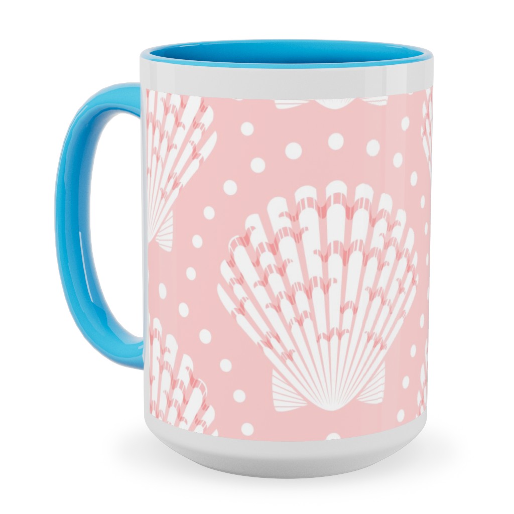 Pretty Scallop Shells - Pink Ceramic Mug, Light Blue, , 15oz, Pink, Bright Pink