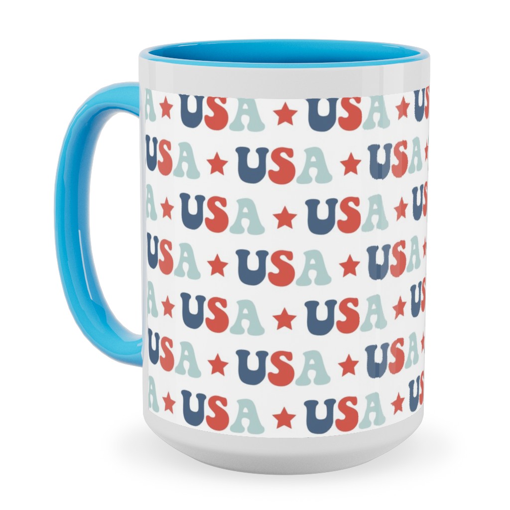 Usa - Groovy Vintage - Red White Blue Ceramic Mug, Light Blue, , 15oz, Multicolor