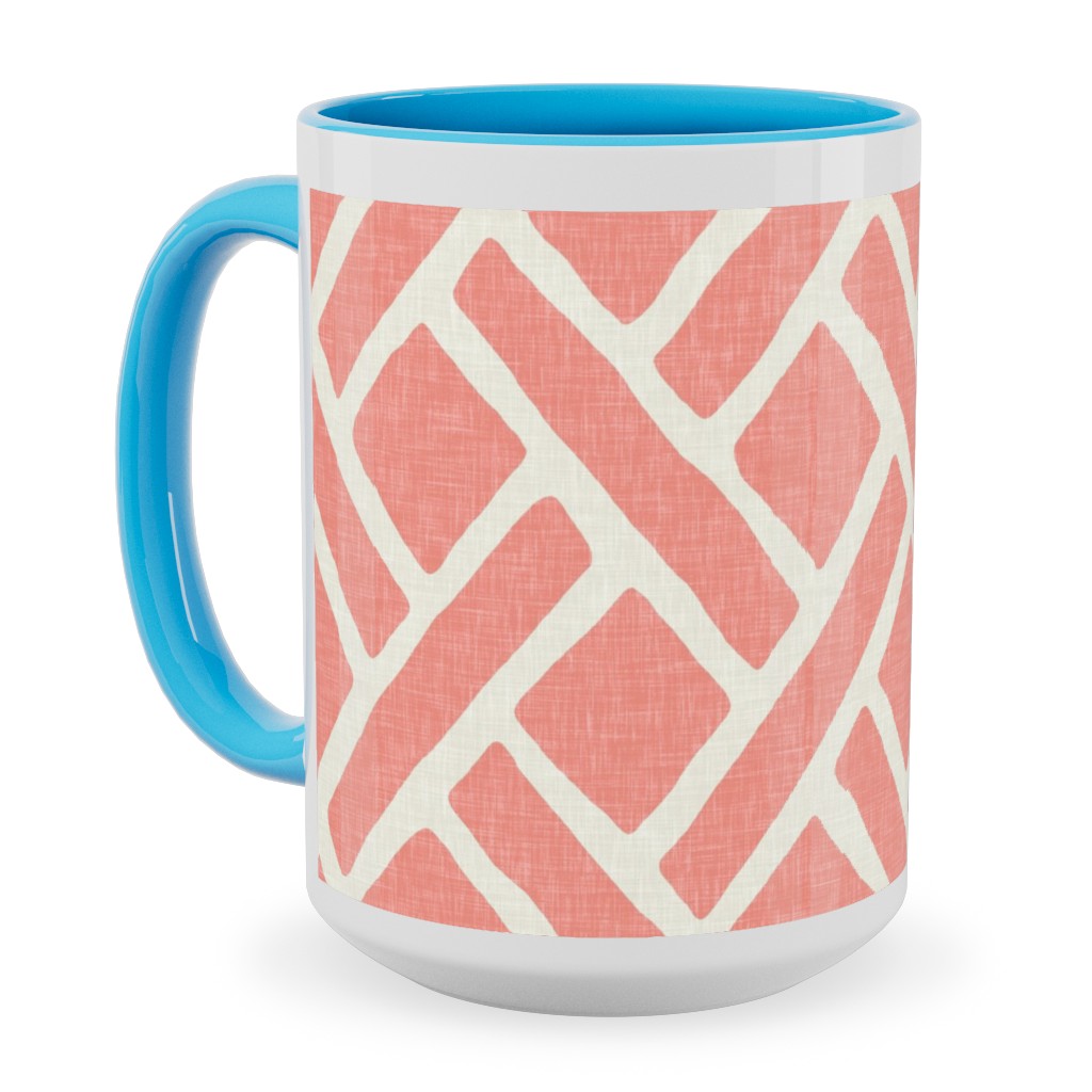 Lattice - Light Coral Ceramic Mug, Light Blue, , 15oz, Pink, Bright Pink