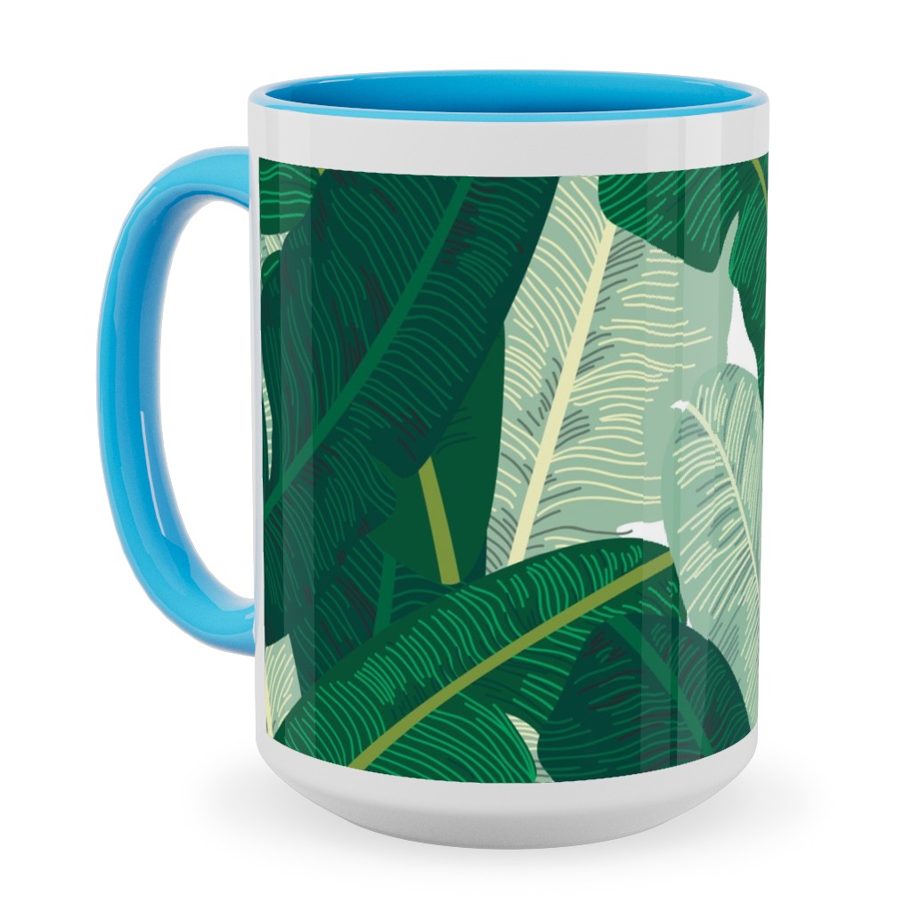 Classic Banana Leaves in Palm Springs Green Ceramic Mug, Light Blue, , 15oz, Green, Classic Green