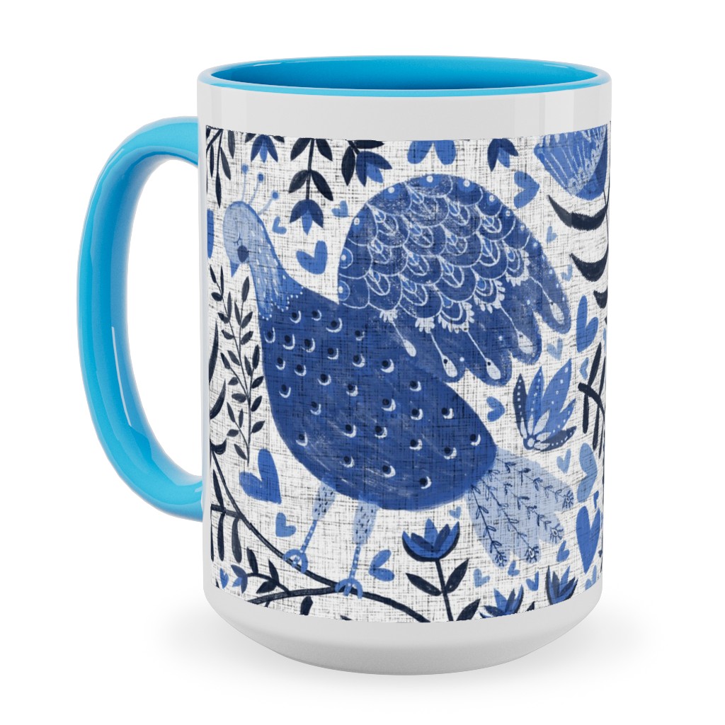 Scandinavian Birds - Indigo Blue Ceramic Mug, Light Blue,  , 15oz, Blue