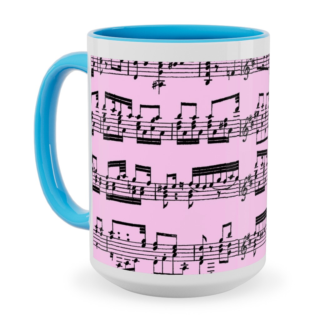 Sheet Music Ceramic Mug, Light Blue, , 15oz, Pink, Orchid