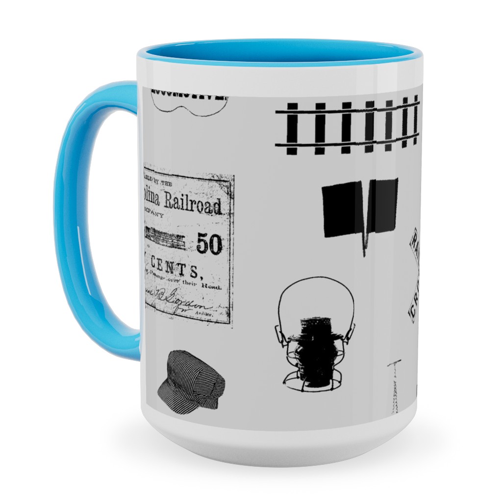 Railroad Ceramic Mug, Light Blue,  , 15oz, Gray