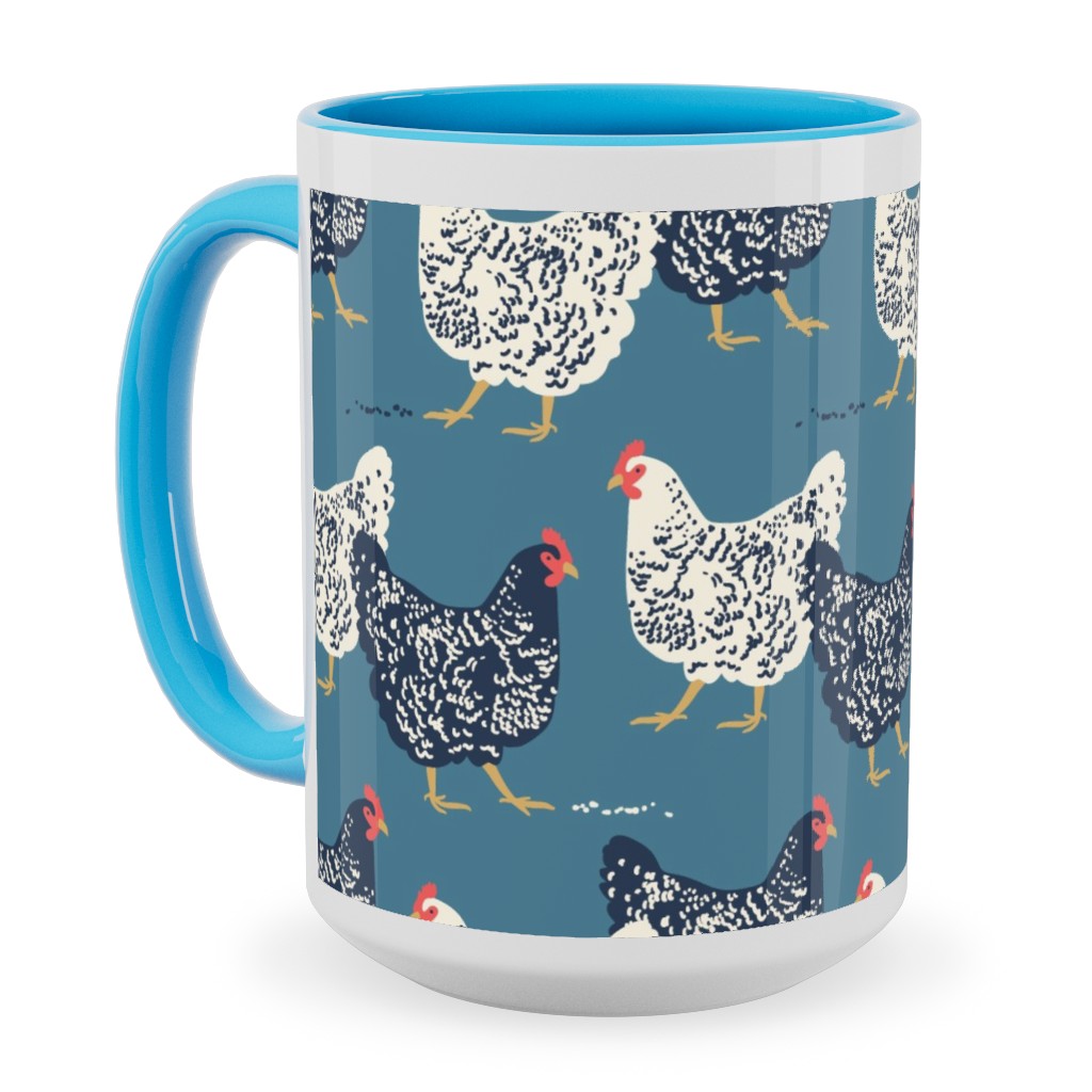 Farmhouse Chickens - Blue Ceramic Mug, Light Blue,  , 15oz, Blue