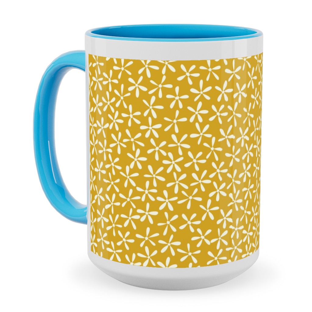 Hellow Spring - Mustard Yellow Ceramic Mug, Light Blue,  , 15oz, Yellow