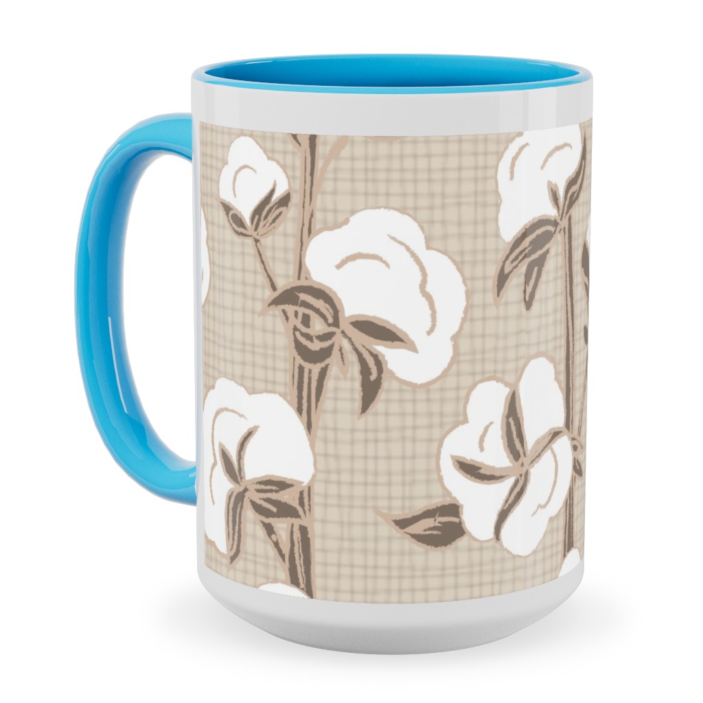 Cotton Stalk Stripe - Brown Ceramic Mug, Light Blue, , 15oz, Beige, Pearl