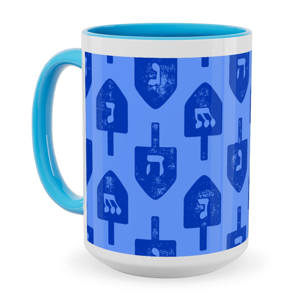 Dreidel - Blue Ceramic Mug, Light Blue, , 15oz, Blue, True Blue