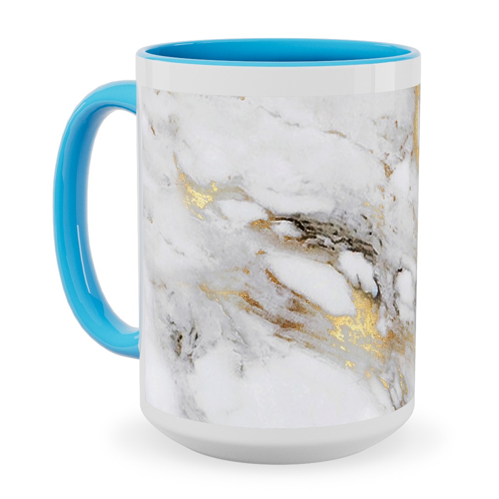 Gilded Marble - Gray Ceramic Mug, Light Blue,  , 15oz, Gray