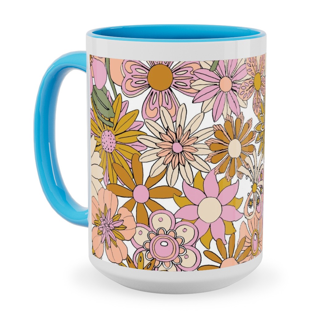 Chelsea Vintage Floral Garden - Pink Ceramic Mug, Light Blue, , 15oz, Pink, Bright Pink