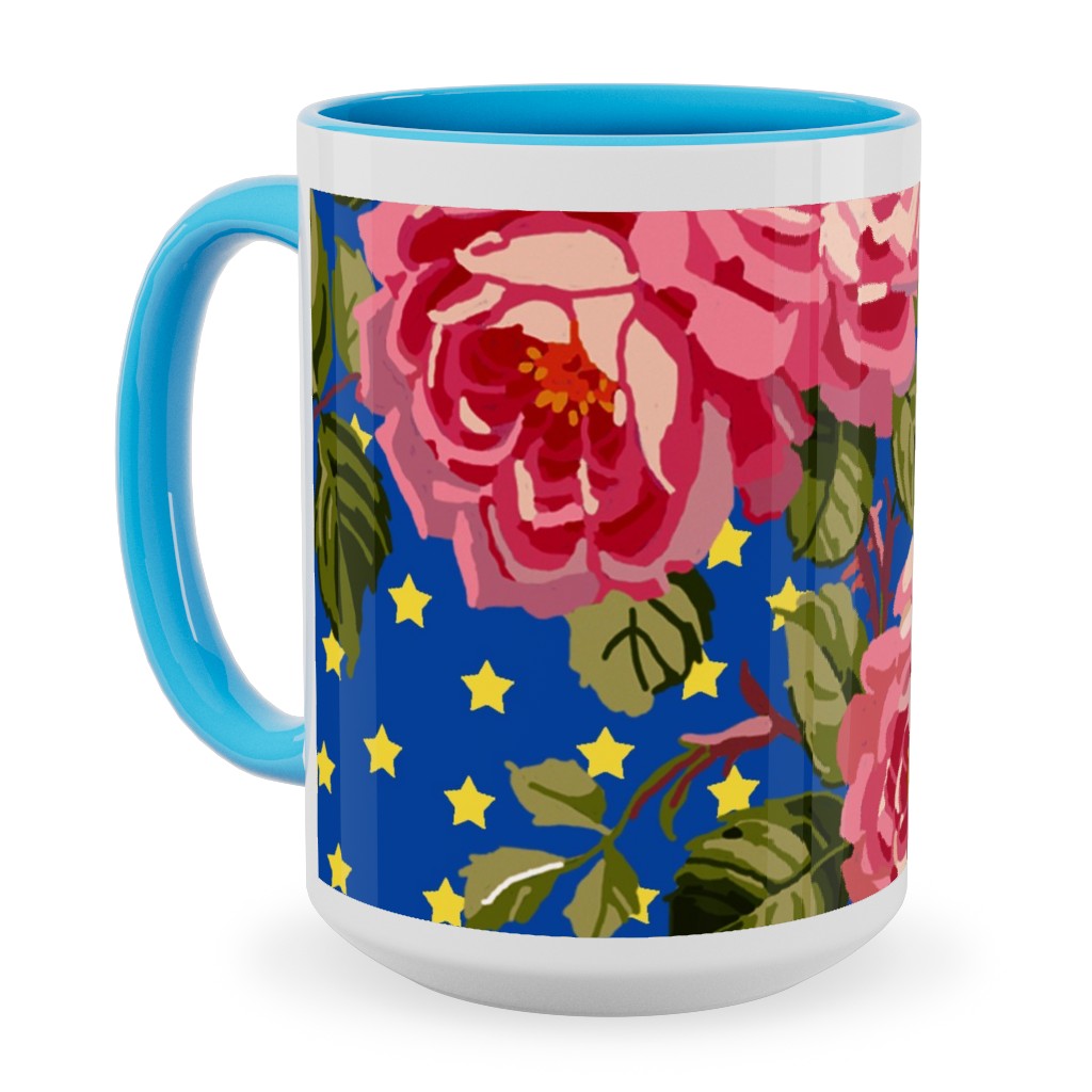 Americana Summer Roses - Blue Ceramic Mug, Light Blue,  , 15oz, Blue