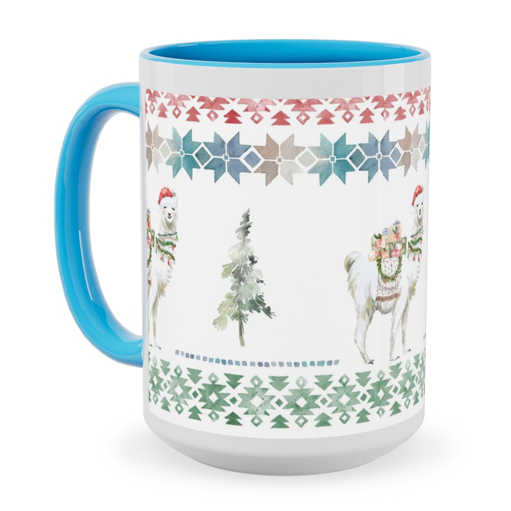 Christmas Llama Sweater Print - Multi Ceramic Mug, Light Blue,  , 15oz, Multicolor