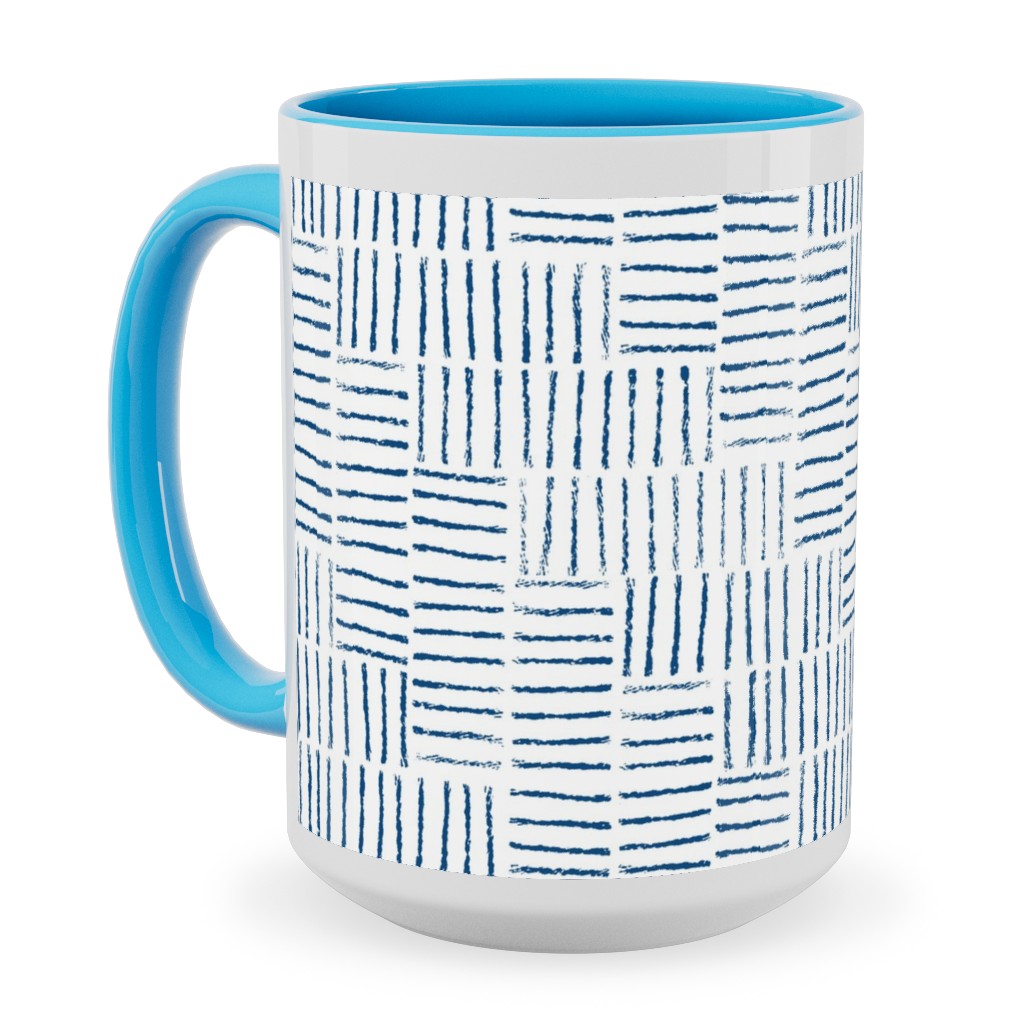 Herringbone String - White & Classic Blue Ceramic Mug, Light Blue,  , 15oz, Blue