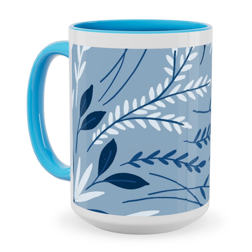 Dotty Floral - Blue Ceramic Mug, Light Blue, , 15oz, Blue, True Blue