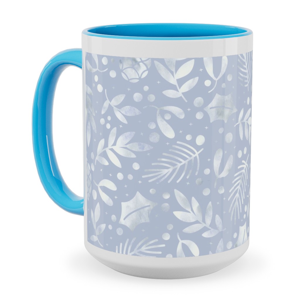 Frozen Winter Florals - Silver Ceramic Mug, Light Blue,  , 15oz, Blue