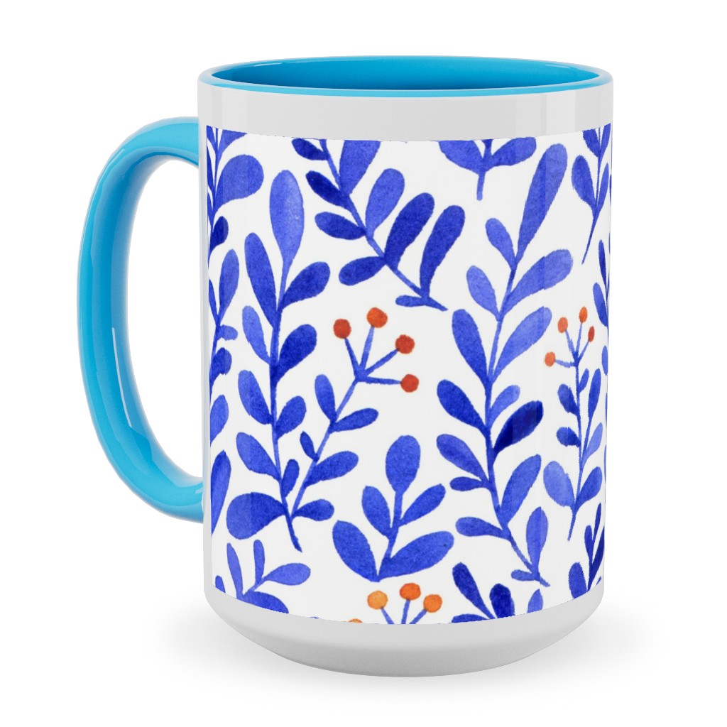 Leaves - Blue Ceramic Mug, Light Blue, , 15oz, Blue, True Blue
