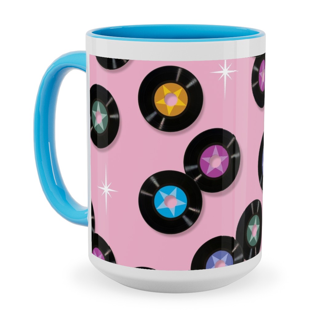 Pop Star Vintage Vinyl Records Ceramic Mug, Light Blue, , 15oz, Pink, Princess