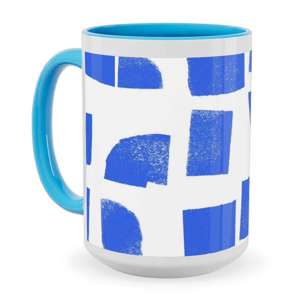 Blue Check Ceramic Mug, Light Blue,  , 15oz, Blue