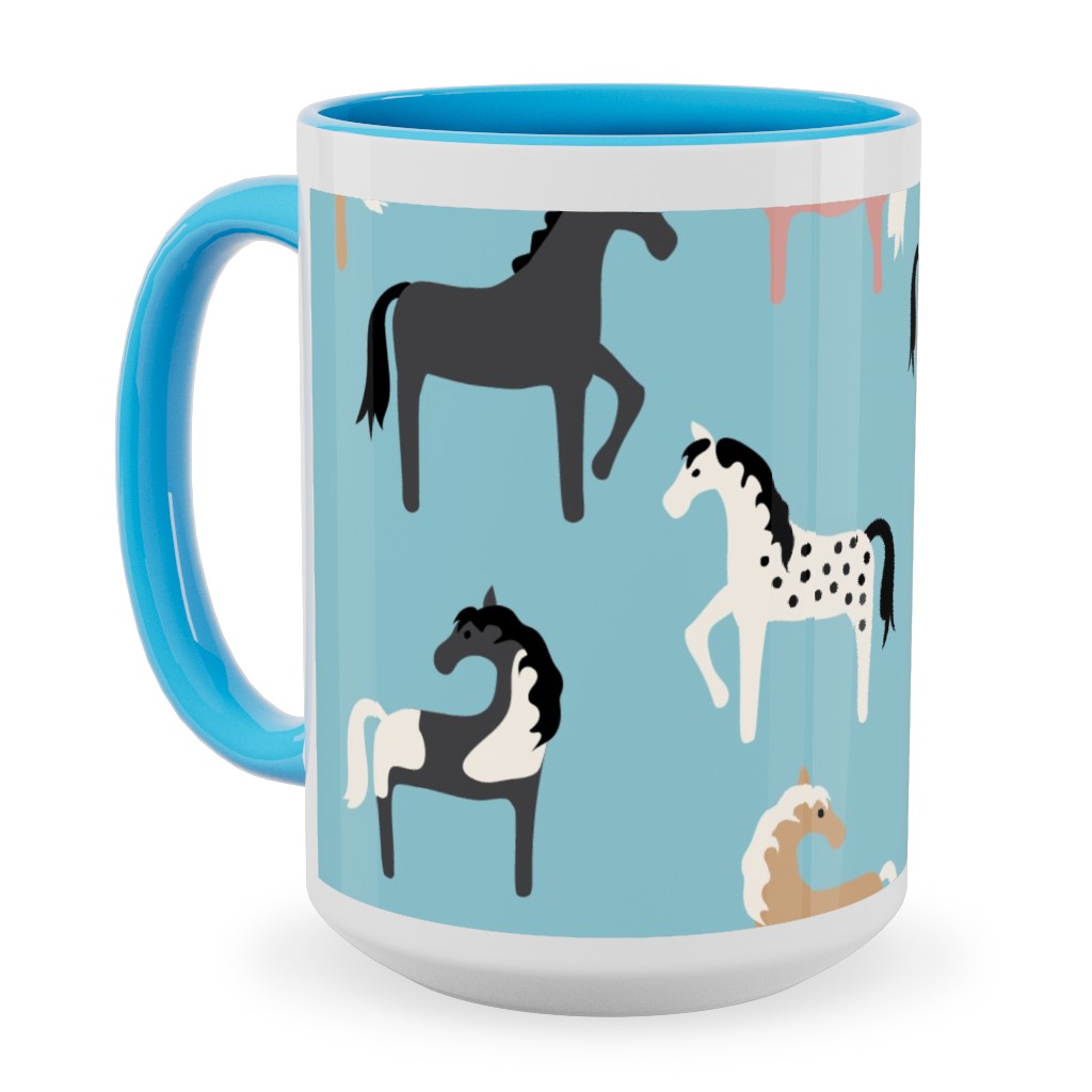 Horse Party Ceramic Mug, Light Blue,  , 15oz, Blue