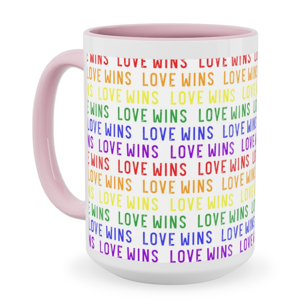 Love Wins Rainbow Ceramic Mug, Pink,  , 15oz, Multicolor