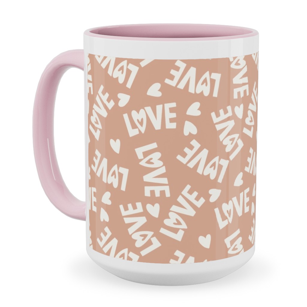 Retro Love - Muted Pink Ceramic Mug, Pink, , 15oz, Pink, Bright Pink