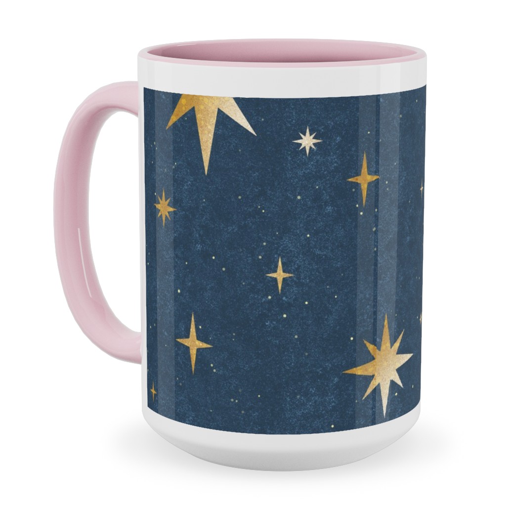 Art Deco Starbursts - Blue Ceramic Mug, Pink,  , 15oz, Blue