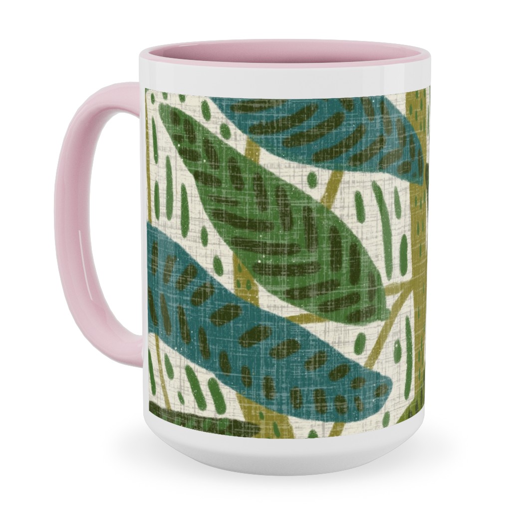 Jungle Foliage - Green Ceramic Mug, Pink, , 15oz, Green, Classic Green