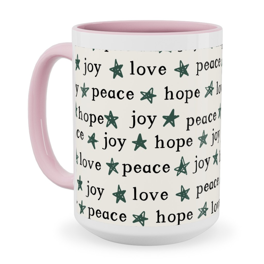 Peace Love Hope Joy - Beige Ceramic Mug, Pink,  , 15oz, Beige