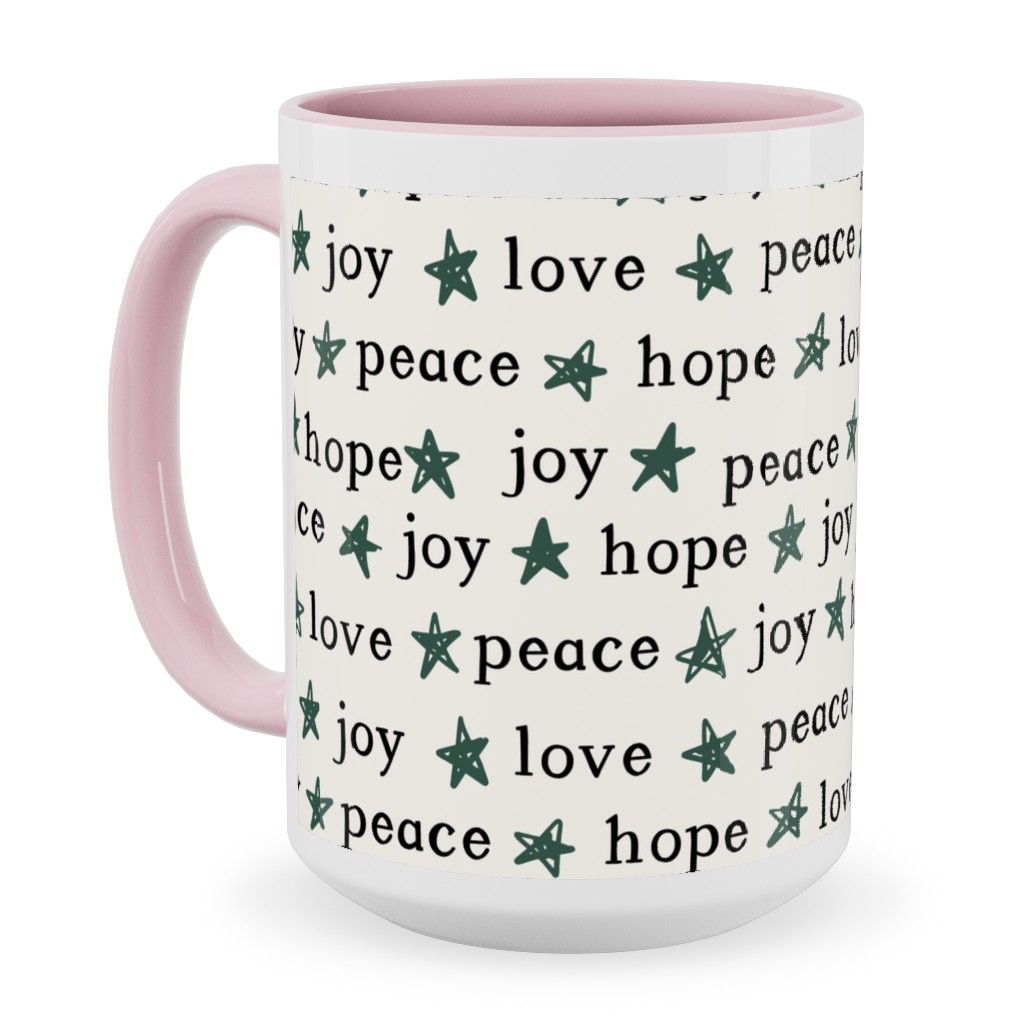 Peace Love Hope Joy - Beige Ceramic Mug, Pink, , 15oz, Beige, Pearl