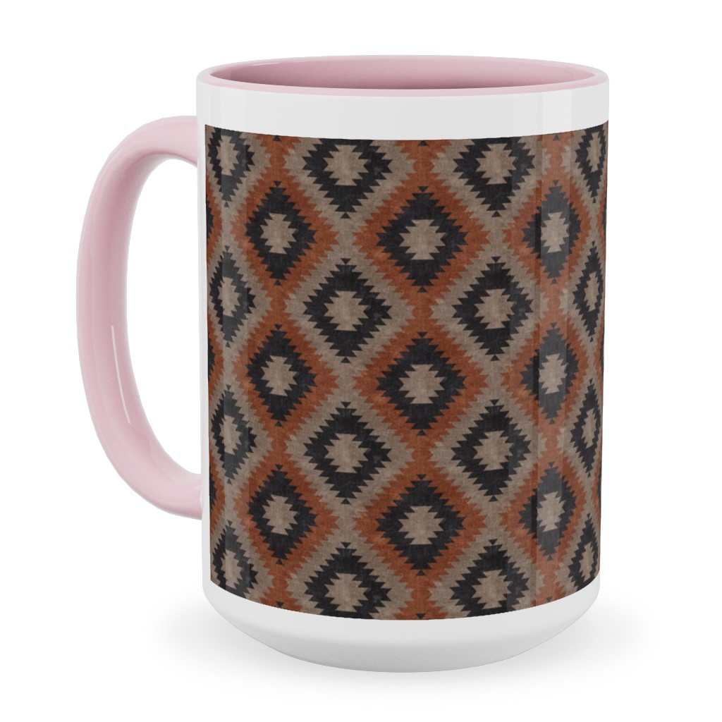 Aztec Ceramic Mug, Pink, , 15oz, Brown, Taupe