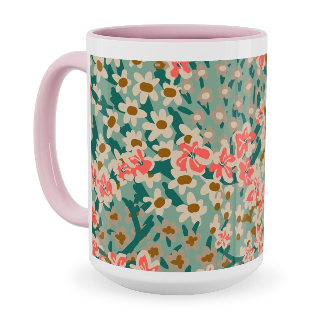 Bengal Kuma Floral - Multi Ceramic Mug, Pink,  , 15oz, Green