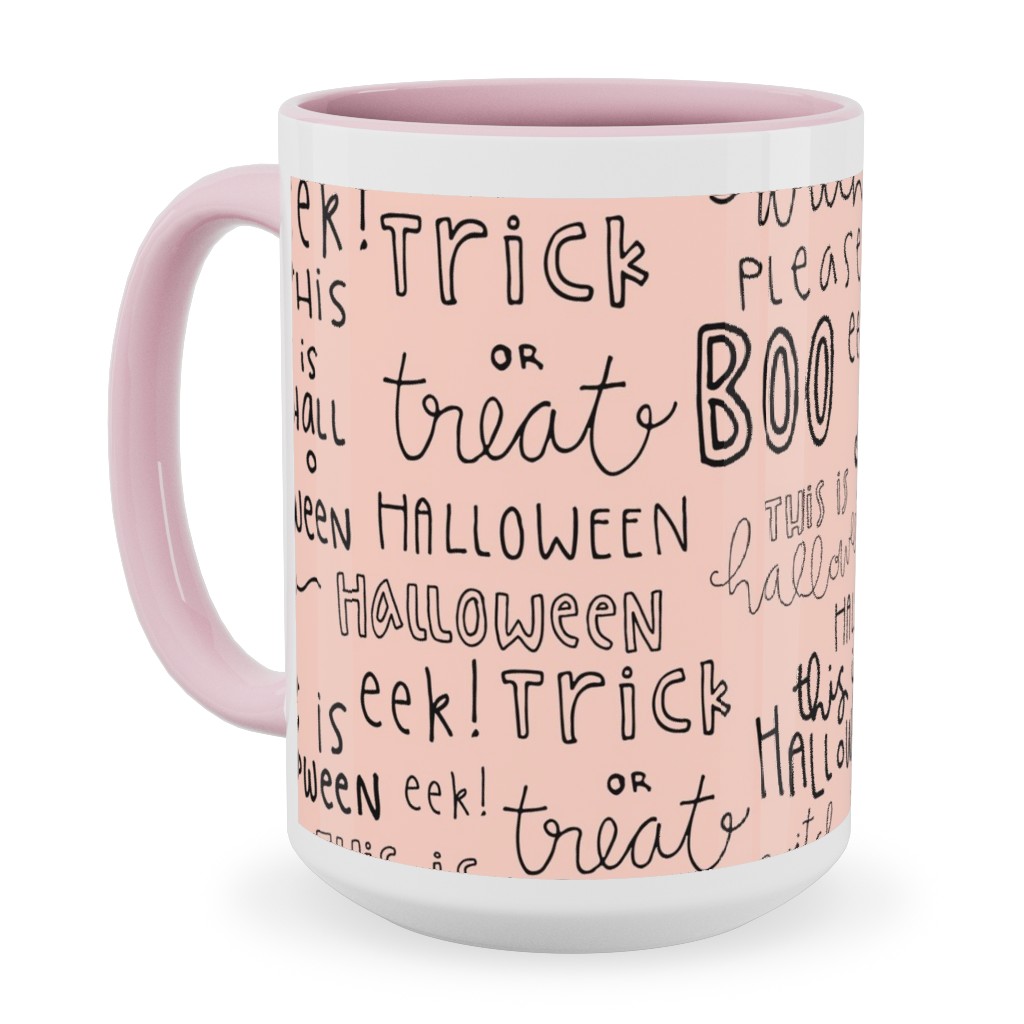Halloween Words - Black Ceramic Mug, Pink, , 15oz, Pink, Bright Pink