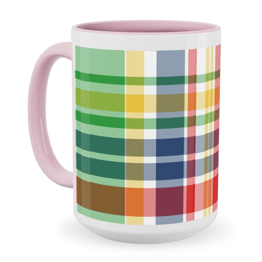 Plaid - Multi Bright Ceramic Mug, Pink, , 15oz, Multicolor