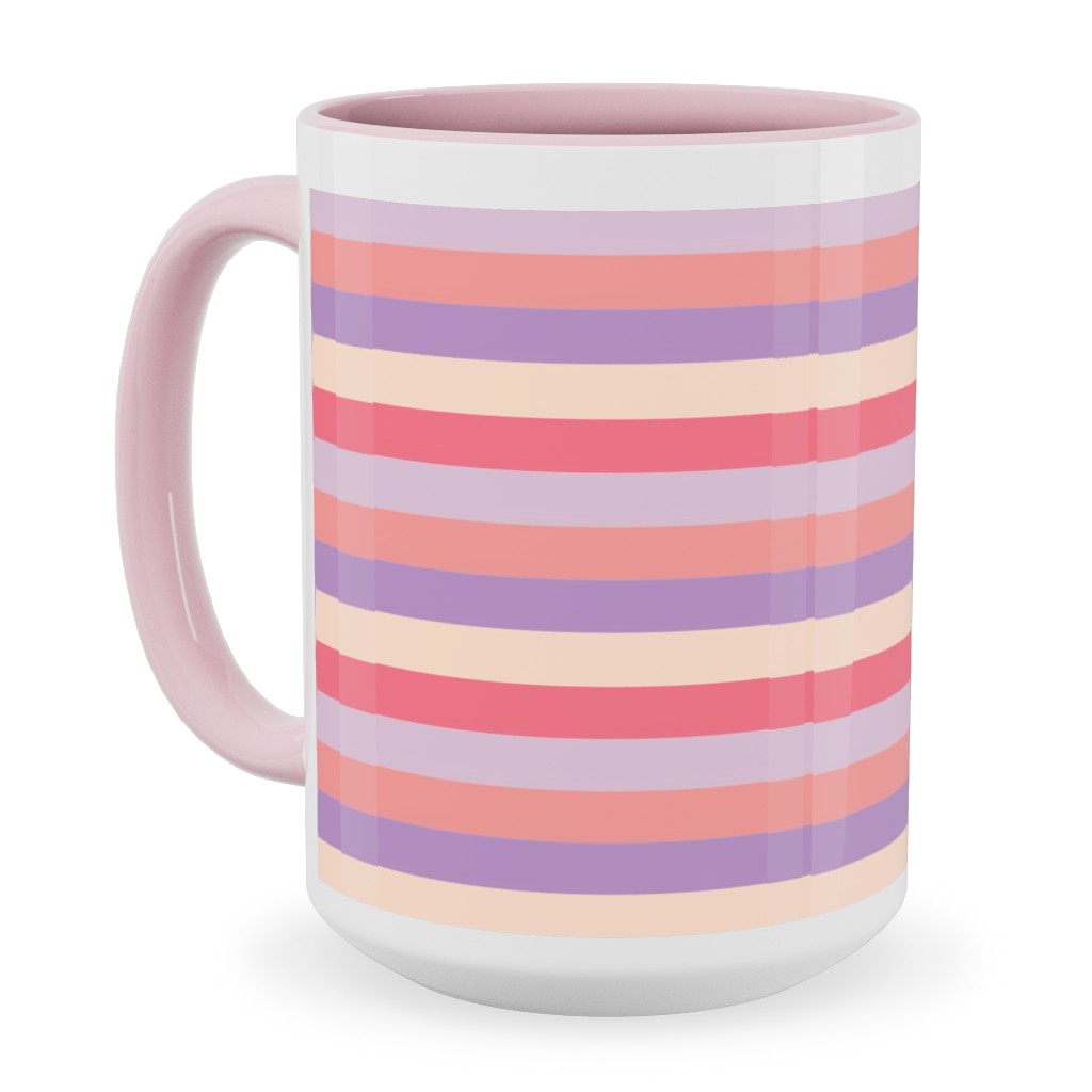 Lavender and Pink Stripe Ceramic Mug, Pink, , 15oz, Multicolor