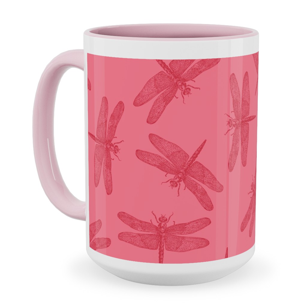 Vintage Dragonfly - Pink Ceramic Mug, Pink, , 15oz, Pink, Bright Pink
