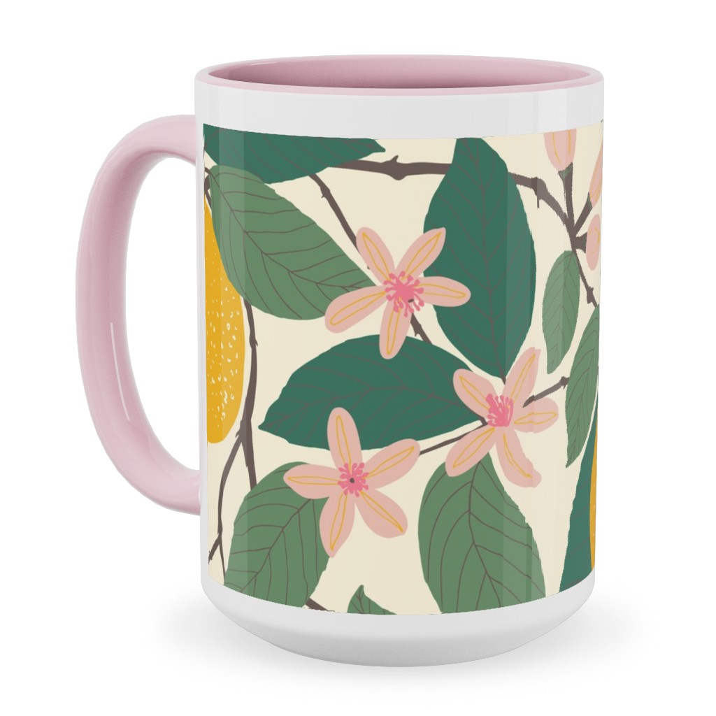 Lemon Tree - Yellow Ceramic Mug, Pink, , 15oz, Yellow, Classic Yellow