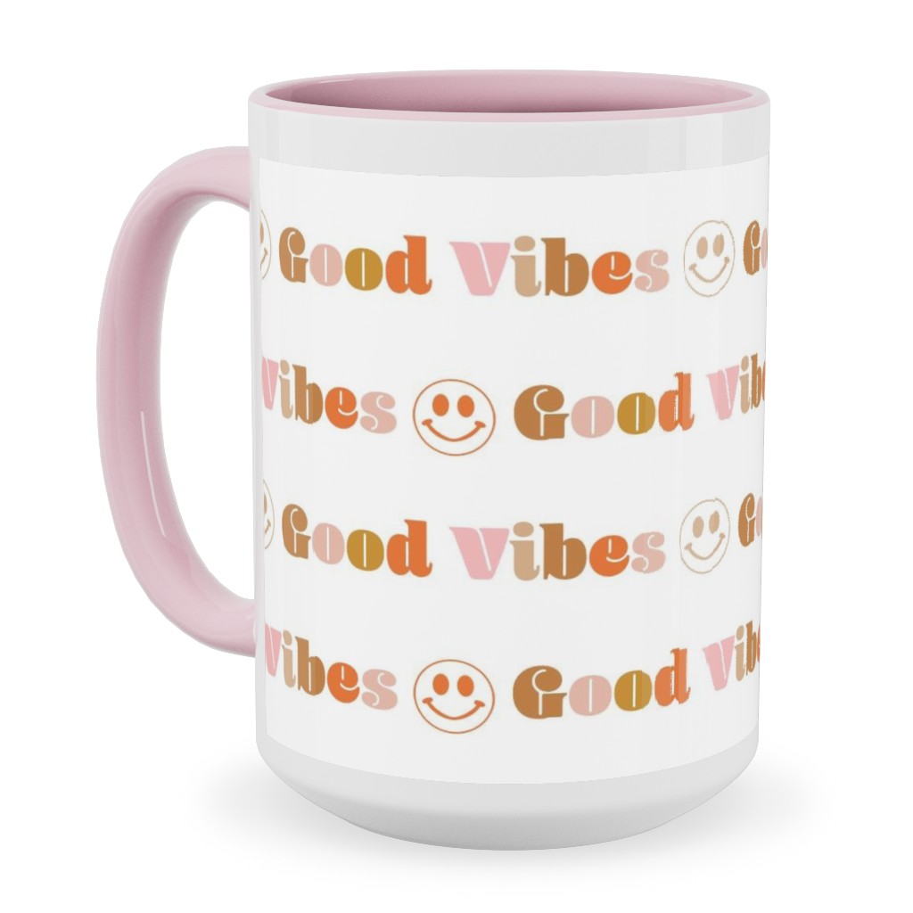 Good Vibes - Neutral Ceramic Mug, Pink,  , 15oz, Beige