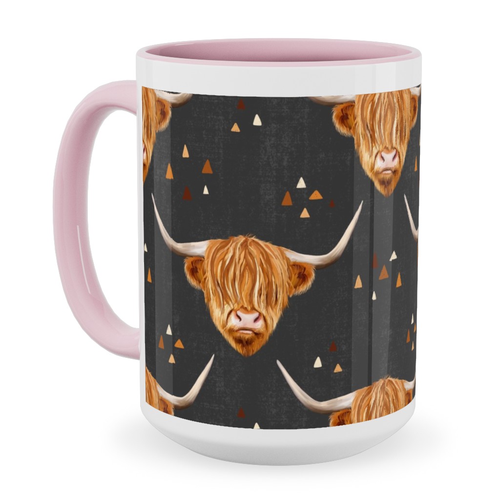 Highland Cow Ceramic Mug, Pink, , 15oz, Black, Black