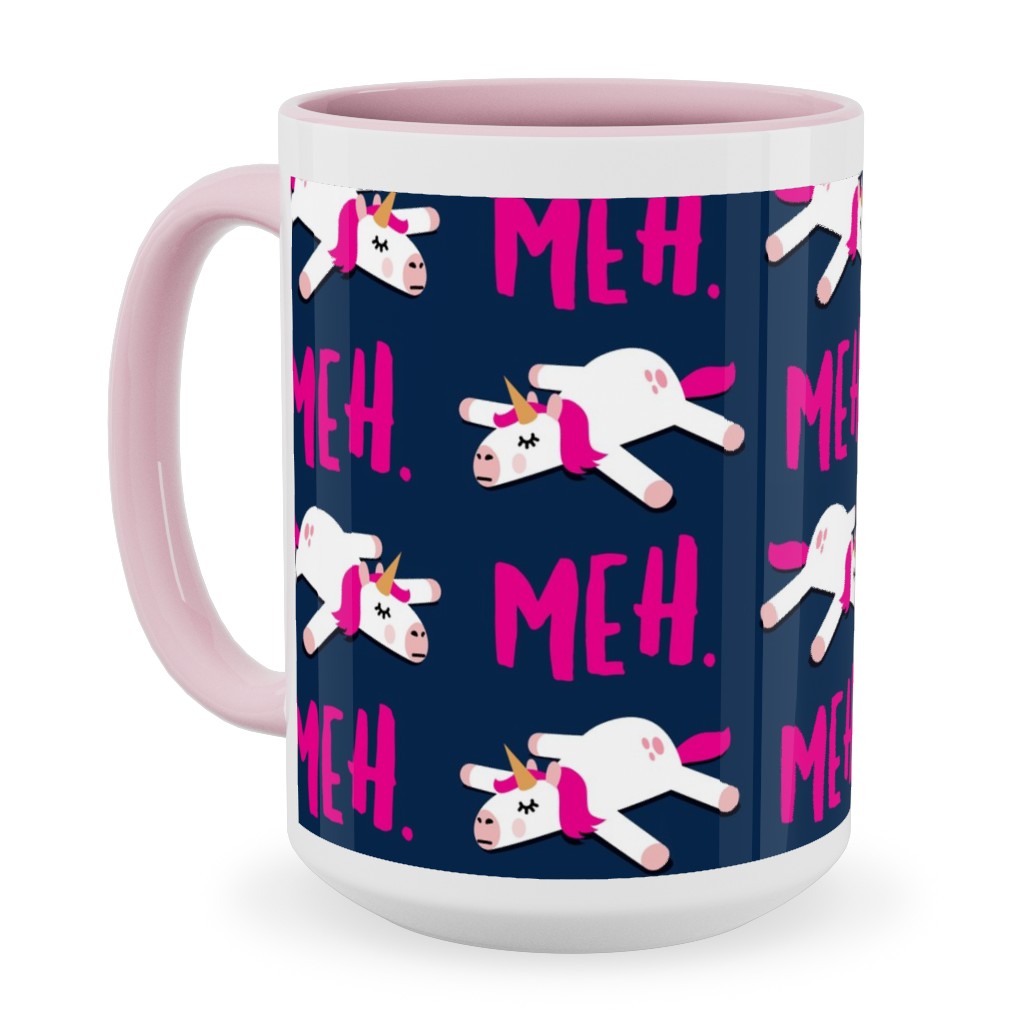 Meh - Splooting Unicorns - Pink on Navy Ceramic Mug, Pink,  , 15oz, Pink
