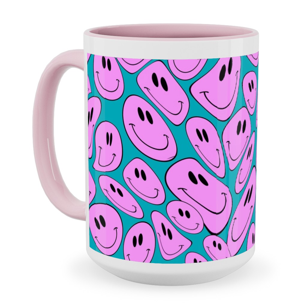 Retro Smiley Face - Blue and Purple Ceramic Mug, Pink,  , 15oz, Purple