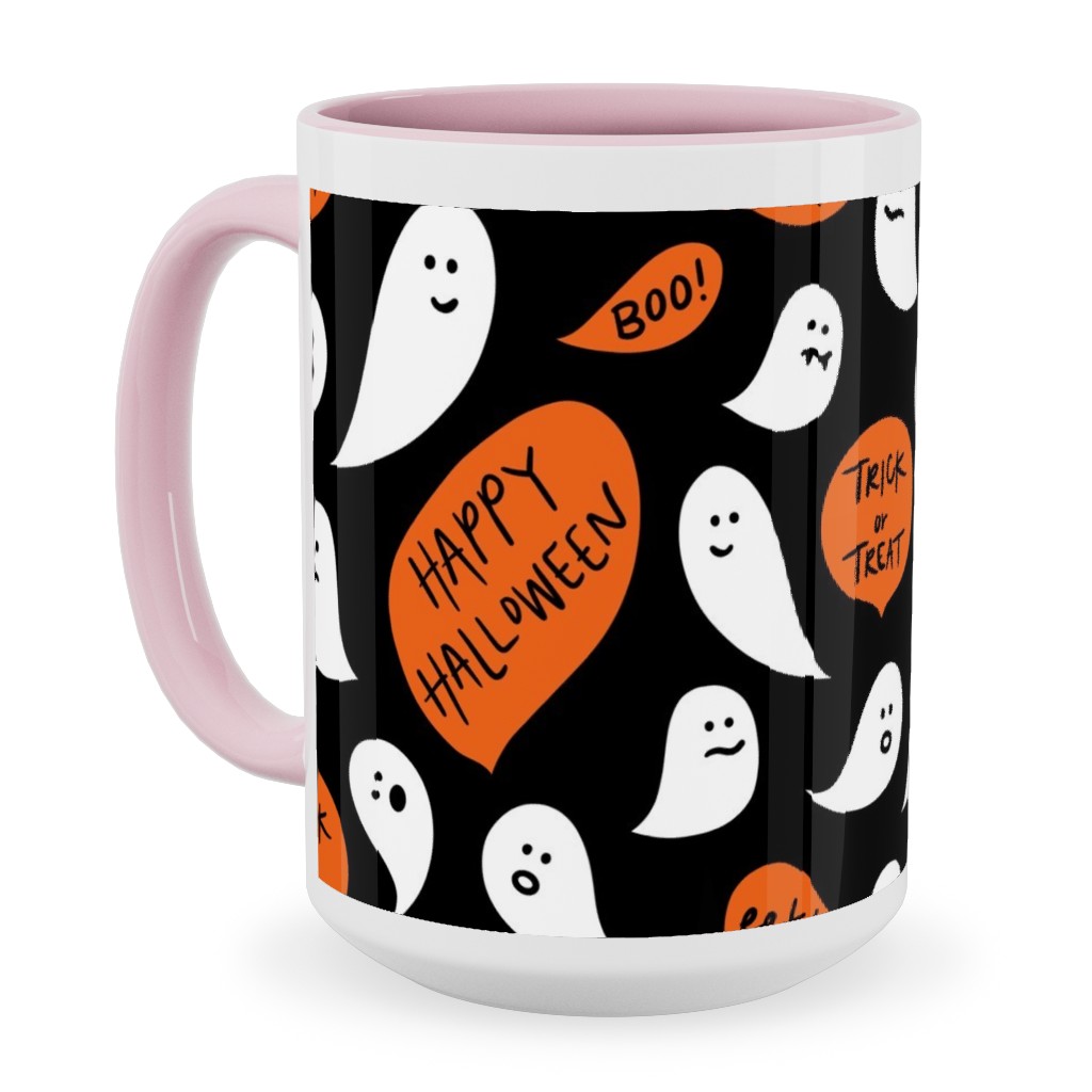 Halloween Ghosts Happy Halloween Ceramic Mug, Pink, , 15oz, Black, Black