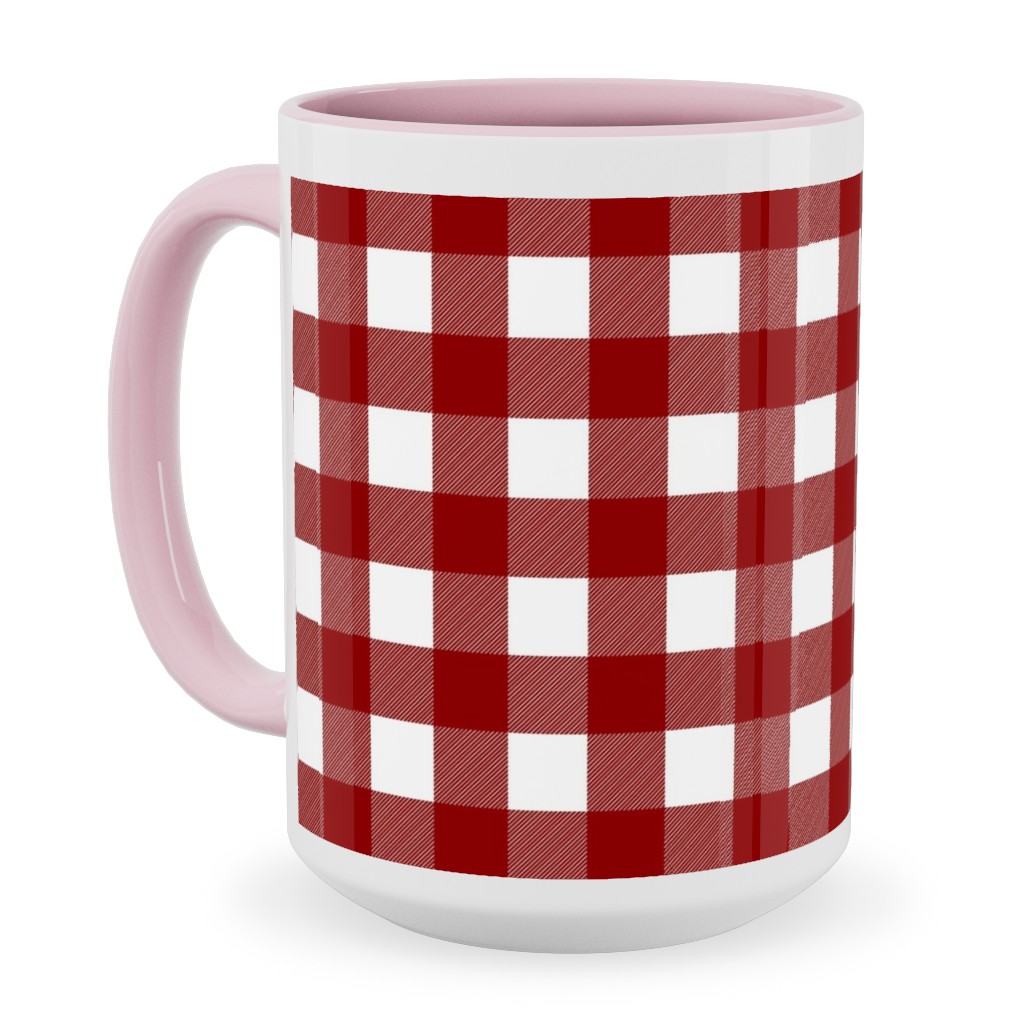 Traditional Red Buffalo Plaid Ceramic Mug, Pink, , 15oz, Red, Red