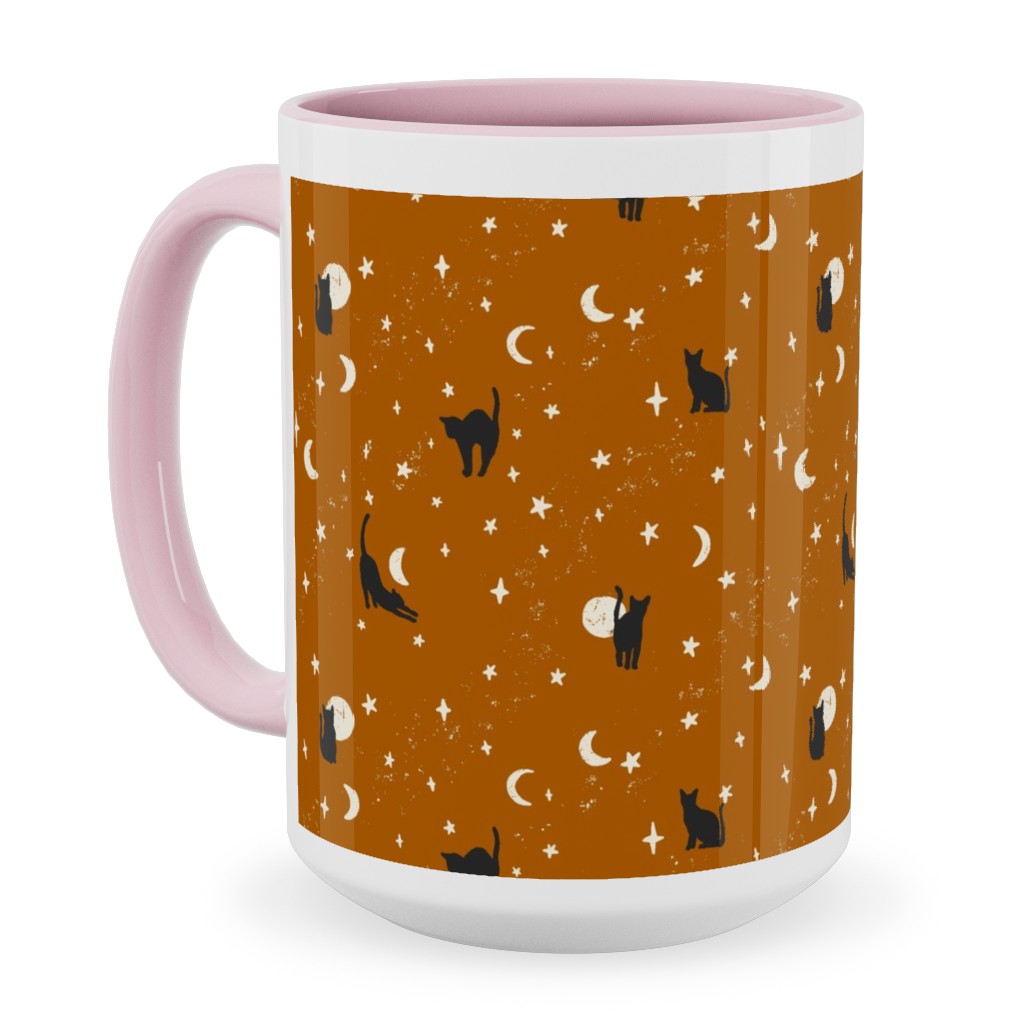 Halloween Black Cats - Orange Ceramic Mug, Pink, , 15oz, Orange, Orange