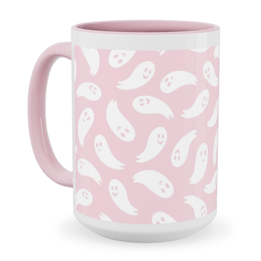 Happy Ghosts - Pink Ceramic Mug, Pink, , 15oz, Pink, Bright Pink