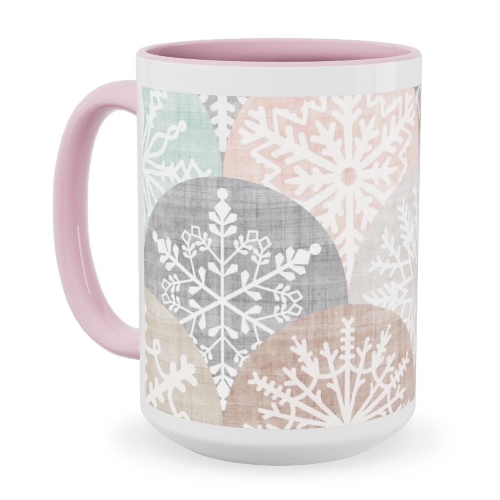 Winter Snowflake Scales - Neutral Ceramic Mug, Pink, , 15oz, Beige, Pearl