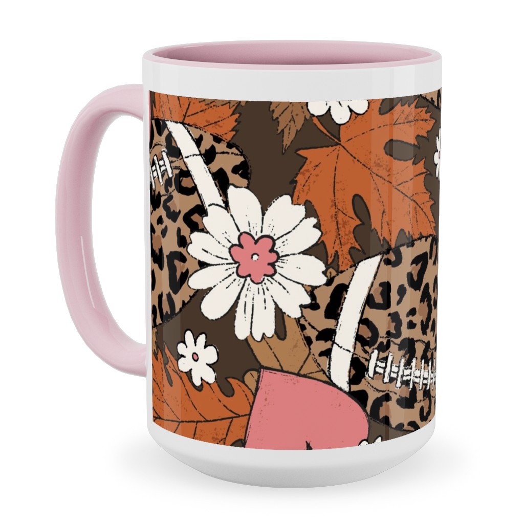 Football Fall and Florals Ceramic Mug, Pink, , 15oz, Brown, Sienna Brown